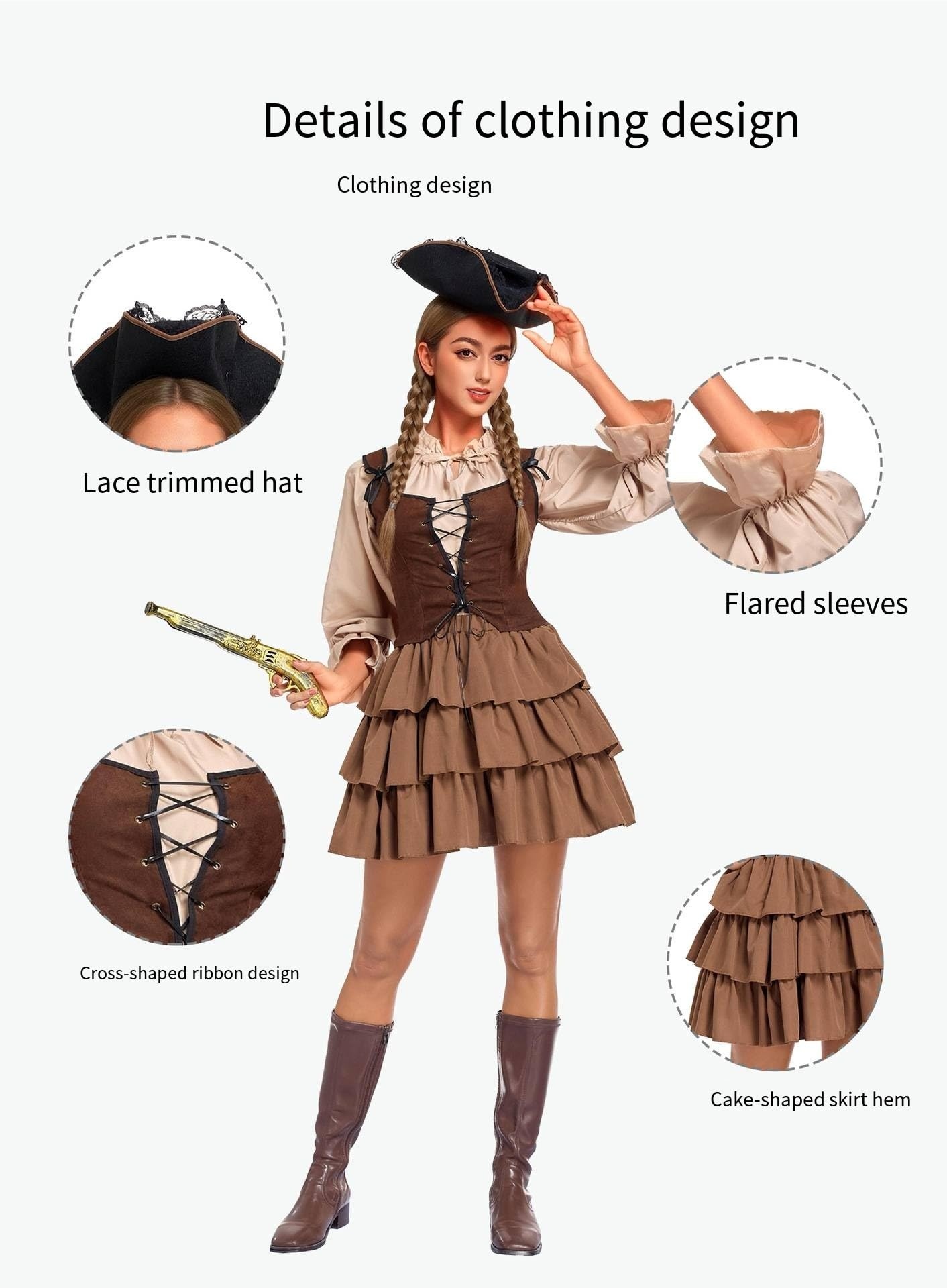 Halloween Women Pirate Costume - Adult Renaissance Medieval Pirate Lady Outfit